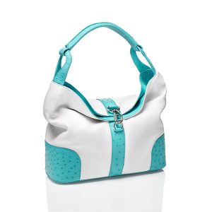 Straußenleder Handtasche Kabo Summer Bag "Crystal Blue"